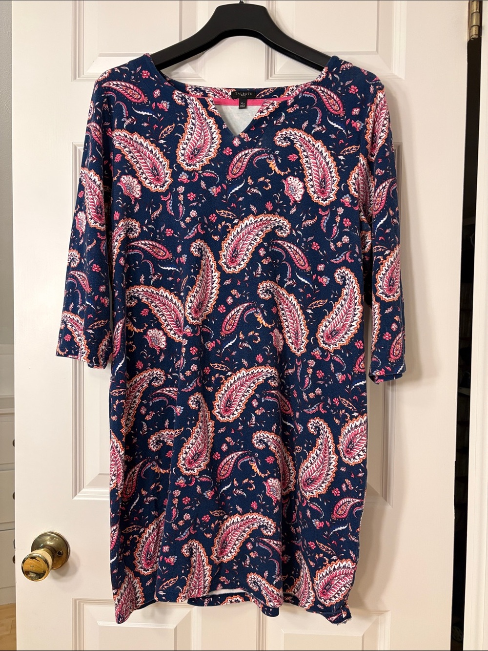 Talbots Navy Paisley Shift Dress with Pink and Cream Accents